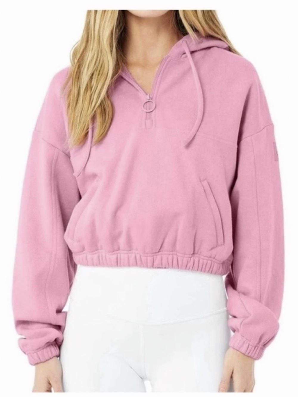 All Cropped Pink Half-Zip Hoodie for Women